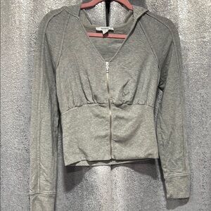 Express Gray Zip-Up V-Neck Hoodie